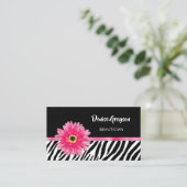Trendy Zebra Print mit rosa Gerbera Daisy Blume Visitenkarte (Stehend Vorderseite)