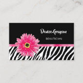 Trendy Zebra Print mit rosa Gerbera Daisy Blume Visitenkarte (Vorderseite)