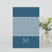 Trendy Zickzack Blue Monogram Briefpapier (Stehend Vorderseite)