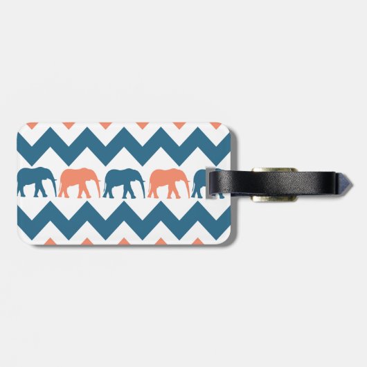 Trendy Zickzack Elephants Coral Blue Stripe Muster Gepäckanhänger (Rückseite horizontal)