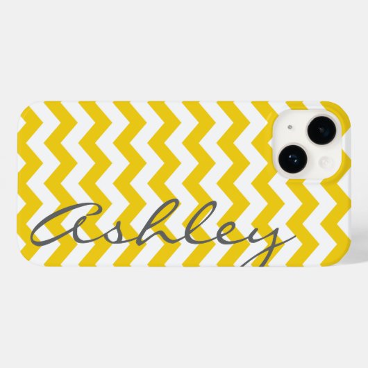 Trendy Zickzack Muster mit Namen - gelb grau Case-Mate iPhone Hülle (Rückseite (Horizontal))