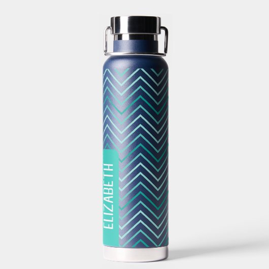 Trendy Zickzack Pattern großer Namensblock aquamar Trinkflasche (Rückseite)