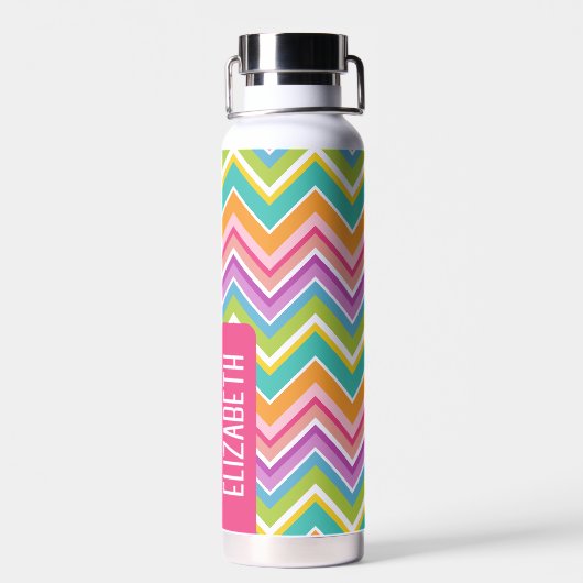Trendy Zickzack Pattern großer Namensblock pink gr Trinkflasche (Rückseite)