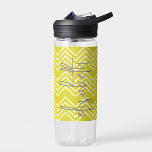 Trendy Zickzack Pattern Großer Skriptname gelb Trinkflasche (Links)