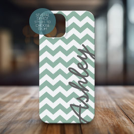 Trendy Zickzack Pattern script name - mint grau iPhone 16 Plus Hülle