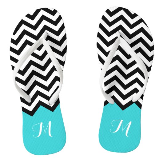 Trendy Zickzack Zigzag Monogram Stylish Aqua Green Badesandalen (Fußbett)