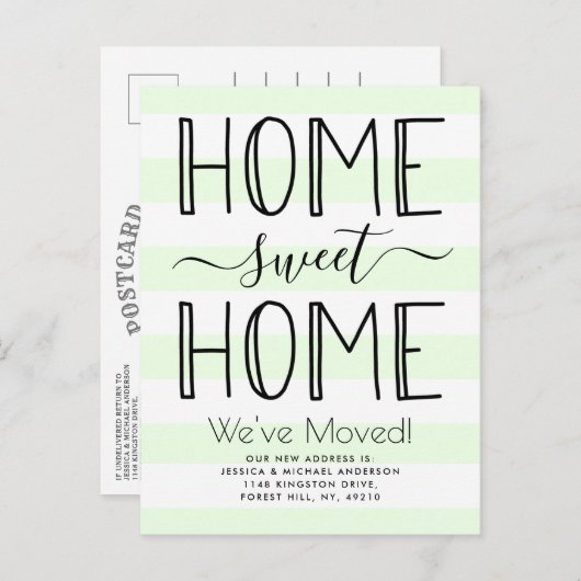 Trendy Zuhause Sweet Zuhause Typografy Mint Moving Ankündigungspostkarte (Vorne/Hinten)