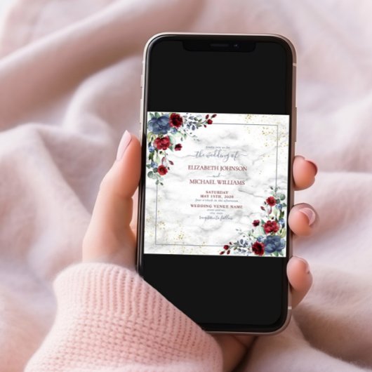 TrendyLight Dusty Blue Burgundy Gold Floral Square Einladung