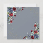 TrendyLight Dusty Blue Burgundy Gold Floral Square Einladung (Rückseite)