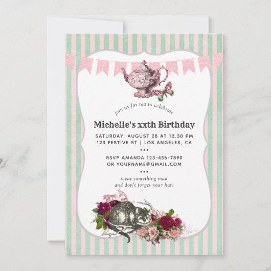 Treny Any Event Alice im Wunderland Tee Party Einladung (Vorderseite)