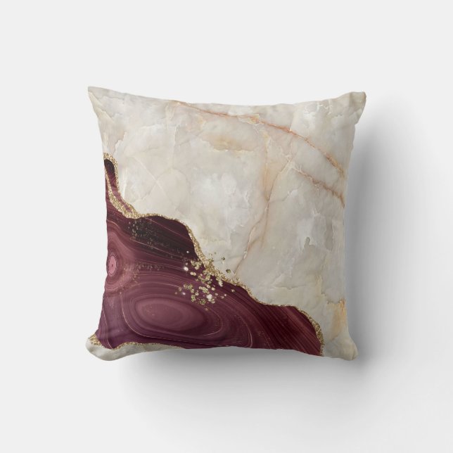 Treny Cream Burgundy Marble Stone Textur Kissen (Vorderseite)