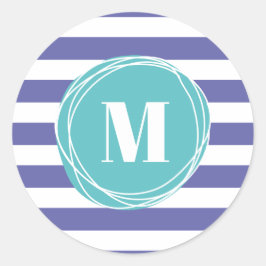 Treny Girly Stripes Monogram Runder Aufkleber