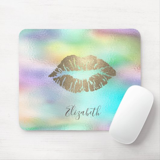 Treny Gold Glitzer Lips Rainbow Holographic Mousepad (Mit Mouse)
