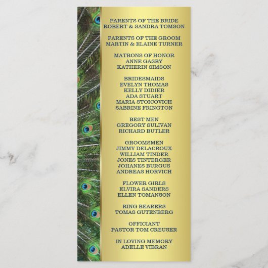 Treny Gold Peacock Wedding Custom Program Programm (Rückseite)