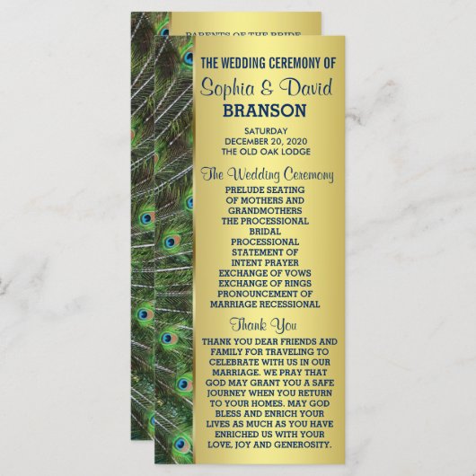 Treny Gold Peacock Wedding Custom Program Programm (Vorne/Hinten)