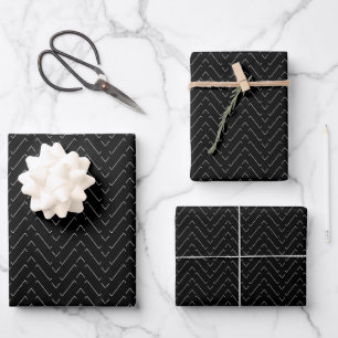 Treny Matte Black und White Pattern Minimalistisch Geschenkpapier Set