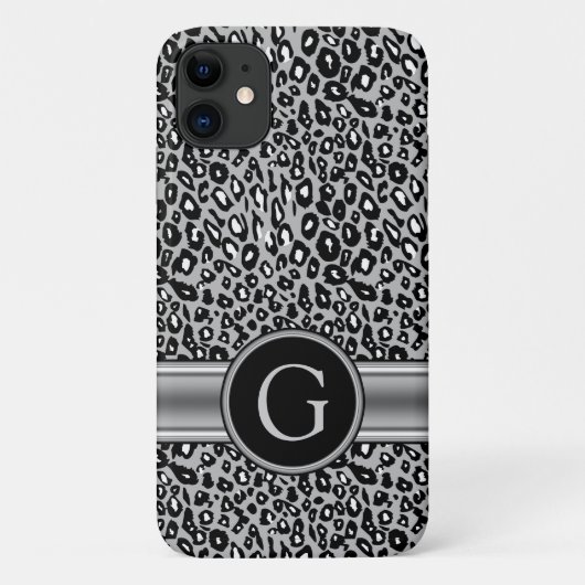 Treny Silver Leopard Muster und Monogramm Case-Mate iPhone Hülle (Rückseite)