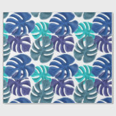 Treny Tropical Royal Blue & Aqua Monstera Blätter Geschenkpapier (Flach)