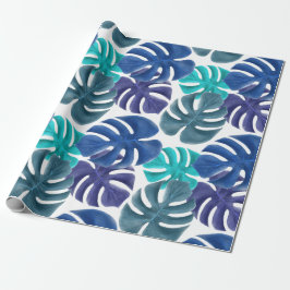 Treny Tropical Royal Blue & Aqua Monstera Blätter Geschenkpapier