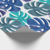 Treny Tropical Royal Blue & Aqua Monstera Blätter Geschenkpapier (Ecke)