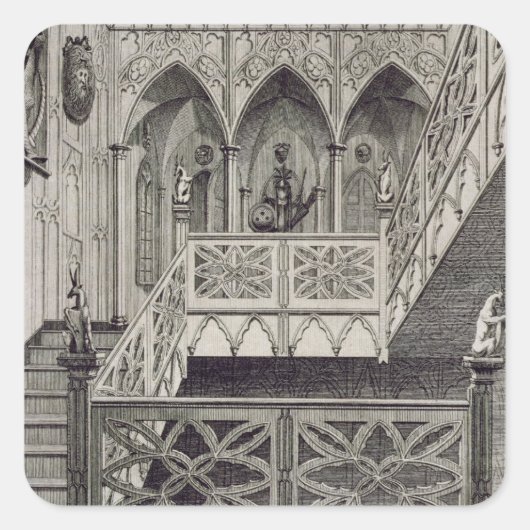 Treppe auf Strawberry Hill, graviert von J. Newto Quadratischer Aufkleber (Vorderseite)