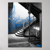 Treppe schwarz-weiß Art Déco mit Blau Poster (Vorne)