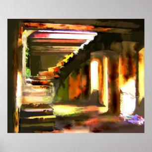 Treppe zu einem leeren Keller Poster