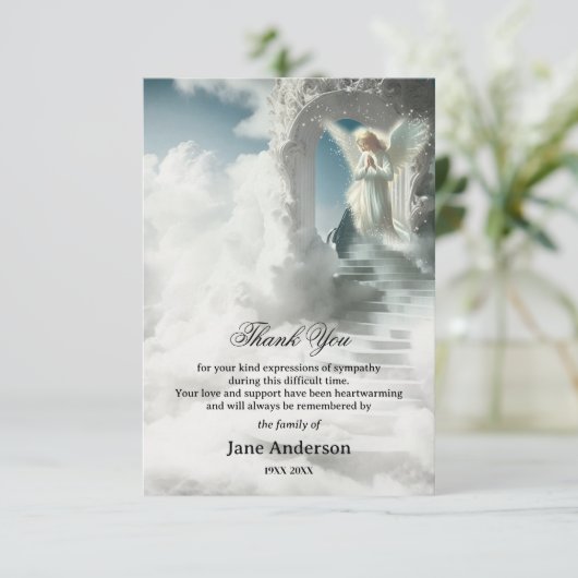 Treppe zum Heaven Angel Beileid Foto Vielen Dank Dankeskarte (Stehend Vorderseite)