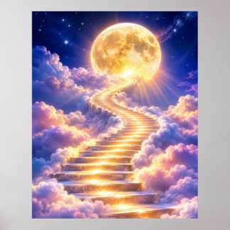 Treppe zum Mond - himmlische Traumlandschaft Wolke Poster
