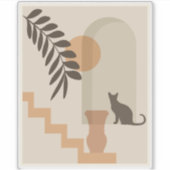 Treppen-Blatt-Vase Katze, Boho-Abstract-Geometrisc Aufkleber (Vorderseite)