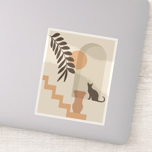 Treppen-Blatt-Vase Katze, Boho-Abstract-Geometrisc Aufkleber (Detail)