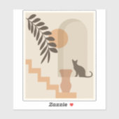 Treppen-Blatt-Vase Katze, Boho-Abstract-Geometrisc Aufkleber (Blatt)