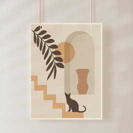 Treppen-Blatt-Vase Katze, Boho-Abstract-Geometrisc Fotodruck
