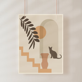 Treppen-Blatt-Vase Katze, Boho-Abstract-Geometrisc Fotodruck
