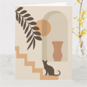 Treppen-Blatt-Vase Katze, Boho-Abstract-Geometrisc Karte (Gelbe Blume)