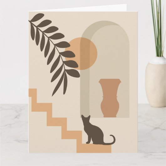 Treppen-Blatt-Vase Katze, Boho-Abstract-Geometrisc Karte (Vorderseite)