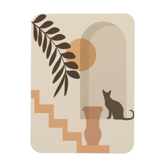 Treppen-Blatt-Vase Katze, Boho-Abstract-Geometrisc Magnet (Vertikal)