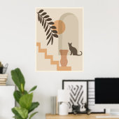 Treppen-Blatt-Vase Katze, Boho-Abstract-Geometrisc Poster (Heimbüro)