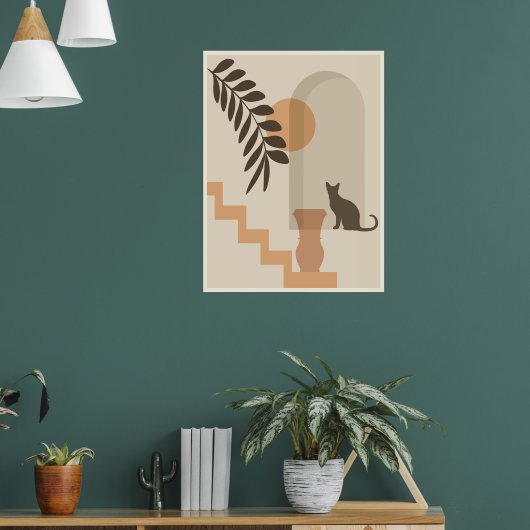 Treppen-Blatt-Vase Katze, Boho-Abstract-Geometrisc Poster (Wohnzimmer 1)