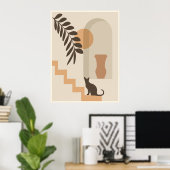 Treppen-Blatt-Vase Katze, Boho-Abstract-Geometrisc Poster (Heimbüro)