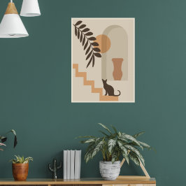Treppen-Blatt-Vase Katze, Boho-Abstract-Geometrisc Poster