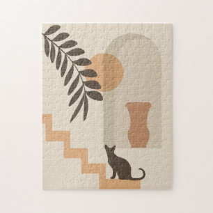 Treppen-Blatt-Vase Katze, Boho-Abstract geometrisc Puzzle