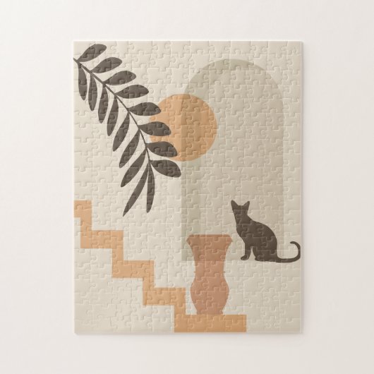 Treppen-Blatt-Vase Katze, Boho-Abstract-Geometrisc Puzzle (Vertikal)