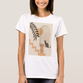 Treppen-Blatt-Vase Katze, Boho-Abstract-Geometrisc T-Shirt