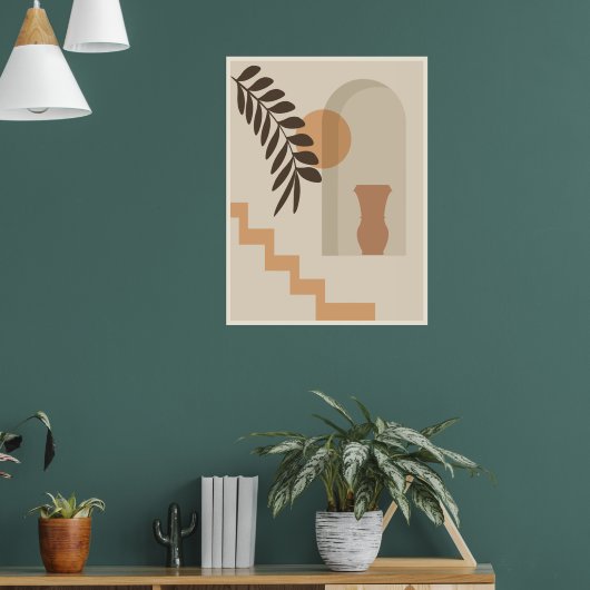 Treppen-Blatt-Vase Sonne, Boho-Abstracte Geometris Poster (Wohnzimmer 1)