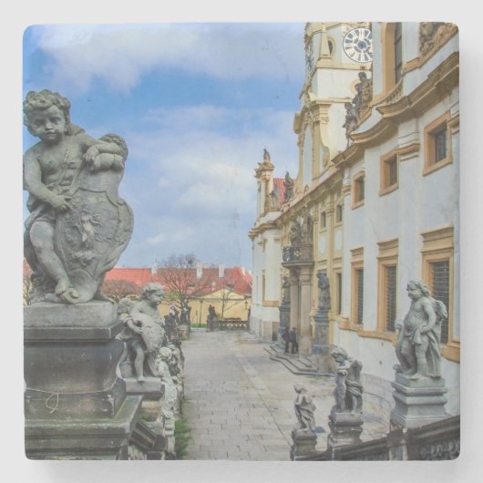 Treppen mit Stein Engel in Loreto Prag Steinuntersetzer (Vorderseite)