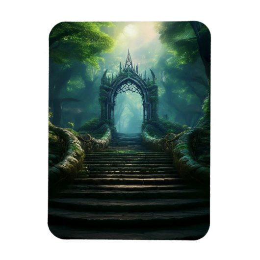 Treppen zum antiken Tor im verzauberten Wald Magnet (Vertikal)