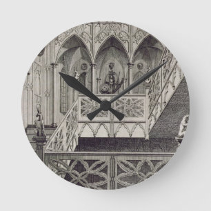 Treppenhaus am Erdbeerhügel, graviert von J. Newt Runde Wanduhr