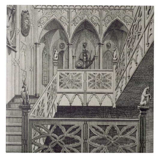 Treppenhaus am Erdbeerhügel, graviert von J. Newto Fliese (Vorderseite)