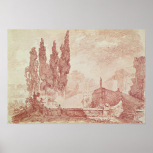 Treppenhaus in den Gärten von Landhaus d'Est Poster